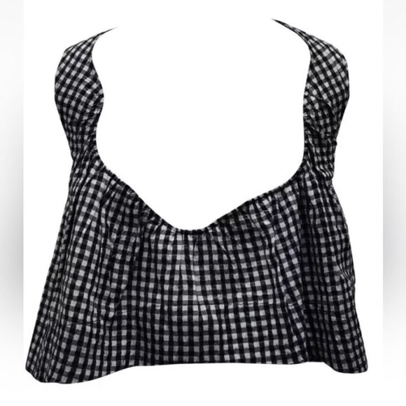Ganni Seersucker Peplum Top 40 Us 8-10 Black White Plaid Tank Blouse Gingham - Picture 5 of 15